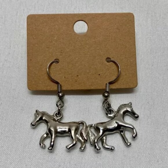 Horse Earrings Unique Walking Dangle Style Charm Pony Earring Set Silver Hook - Picture 2 of 8
